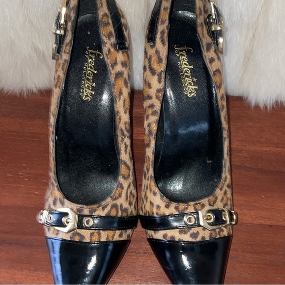 Frederick’s of Hollywood Animal Print Stiletto Heels Leopard Black Patent Sz 7.5 - Picture 10 of 13